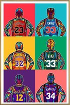 JUNIQE - Poster met kunststof lijst NBA-legendes pop art -60x90