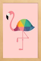 JUNIQE - Poster in houten lijst Regenboog Flamingo -60x90 /Roze