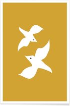 JUNIQE - Poster Birds in Mustard -30x45 /Geel & Wit