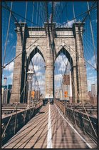 JUNIQE - Poster met kunststof lijst Crossing the Bridge -13x18 /Blauw