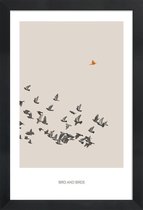 JUNIQE - Poster met houten lijst Bird And Birds -13x18 /Bruin & Oranje