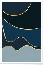 JUNIQE - Poster Waves gouden -13x18 /Blauw & Goud