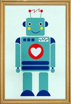 JUNIQE - Poster met houten lijst Robot with a Heart -60x90 /Kleurrijk
