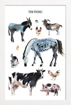 JUNIQE - Poster in houten lijst Farm Animals -40x60 /Bruin & Grijs