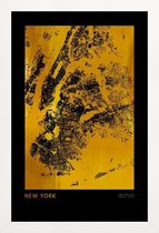 JUNIQE - Poster met houten lijst New York gouden -30x45 /Goud & Zwart