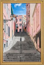 JUNIQE - Poster met houten lijst Pink Stairway -13x18 /Roze