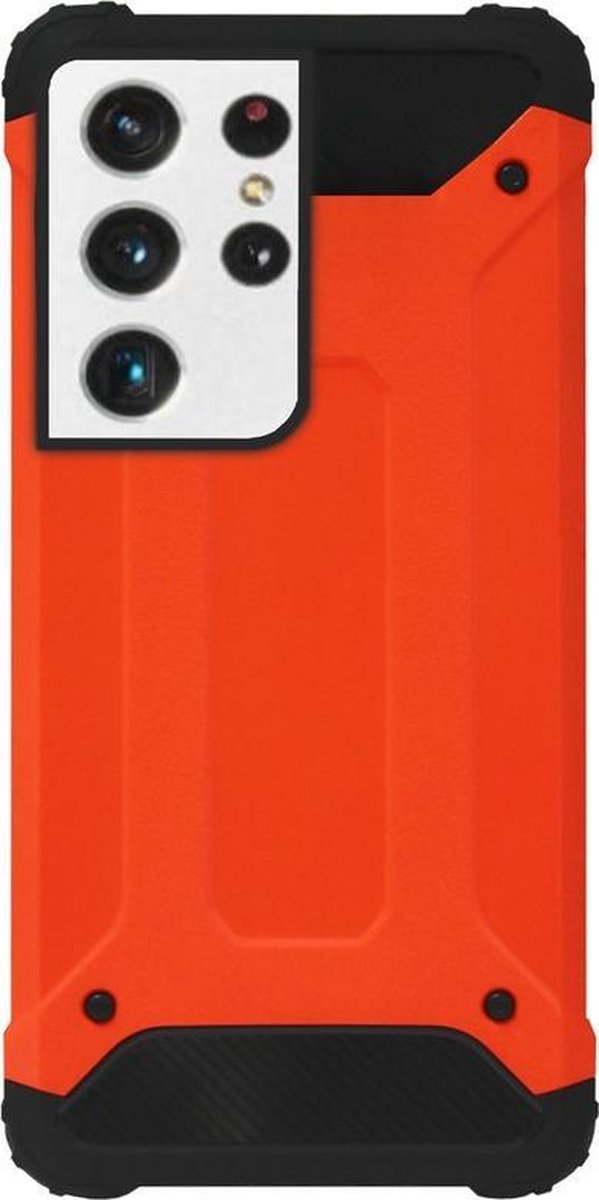 - WLONS Rubber Kunststof Bumper Case Hoesje Geschikt voor Samsung Galaxy S21 Ultra - Oranje