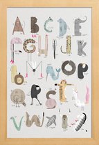 JUNIQE - Poster in houten lijst Babykamer dierenalfabet -20x30