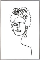 JUNIQE - Poster met kunststof lijst Frida Kahlo - lijntekening -60x90