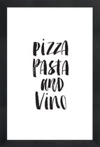 JUNIQE - Poster in houten lijst Pizza Pasta And Vino -60x90 /Wit &