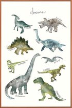 JUNIQE - Poster met kunststof lijst Dinosaurussen illustratie -60x90