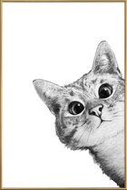 JUNIQE - Poster met kunststof lijst Sneaky Cat illustratie -13x18