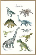 JUNIQE - Poster met kunststof lijst Dinosaurussen illustratie -20x30