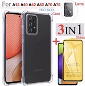 Samsung Galaxy A42 Hoes (Shock Proof Siliconen Case) + Screen protector Tempered Glass ( Full Cower ) + camera lens Glass - Glass - Glazen bescherming 3IN1 van HiCHiCO