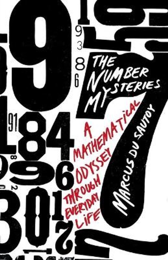 Couverture de livre avec le titre 'THE NUMBER MYSTERIES' en grosses lettres noires, entourée de divers chiffres en noir et rouge.