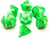 Polydice set 7 stuks - Polyhedral dobbelstenen set  | dungeons and dragons dnd dice| D&D  Pathfinder RPG | Groen Wit gemarmerd