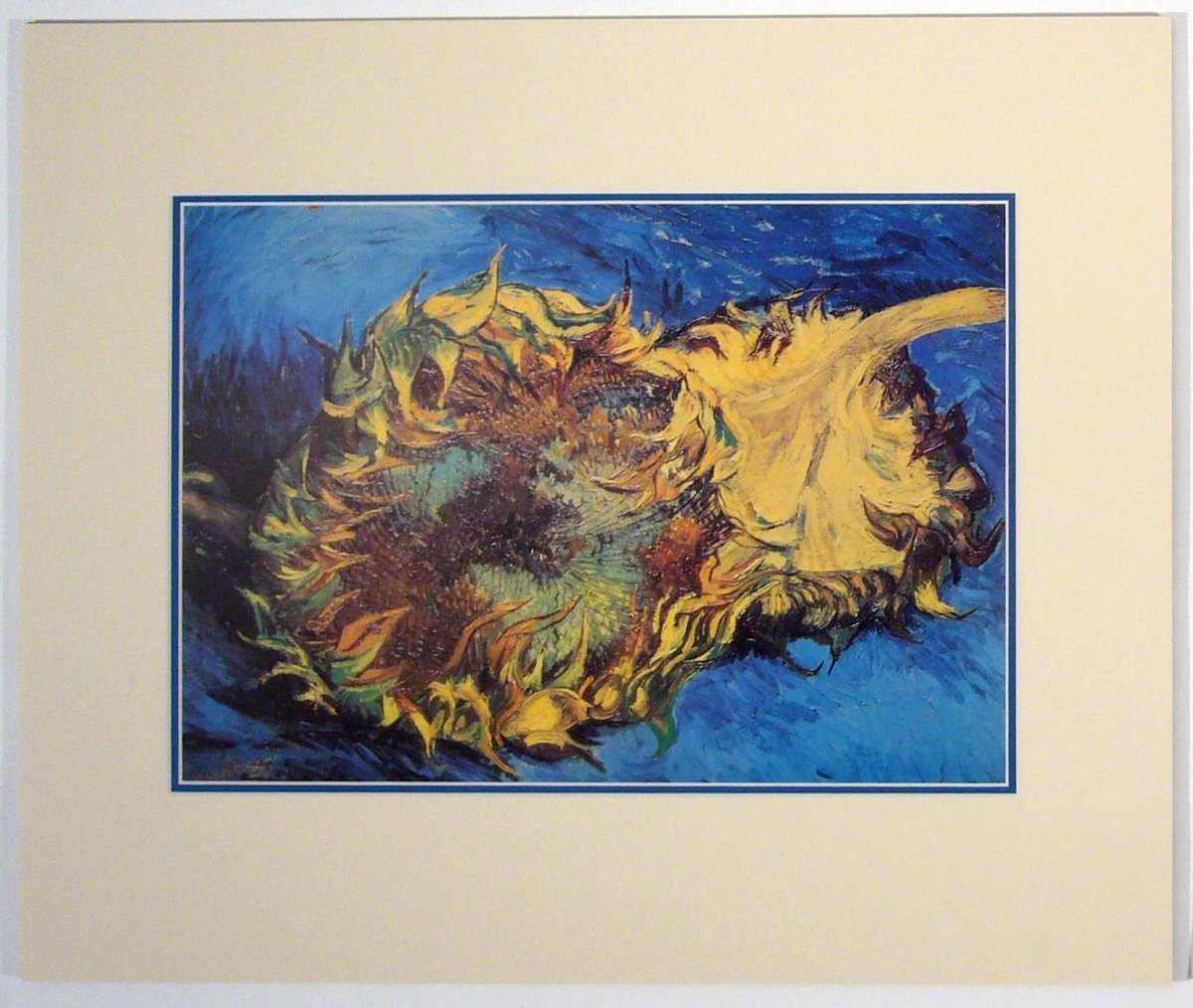 Catch Projecten Poster in dubbel passe-partout - Vincent van Gogh - Sunflowers / Zonnebloemen - Kunst - 50 x 60 cm Blauw, geel