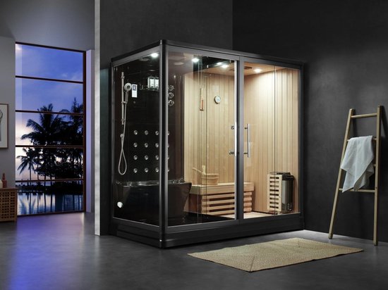 Mawialux sauna inclusief stoomcabine - 220x120x220cm - Glans zwart - Pico |  bol.com