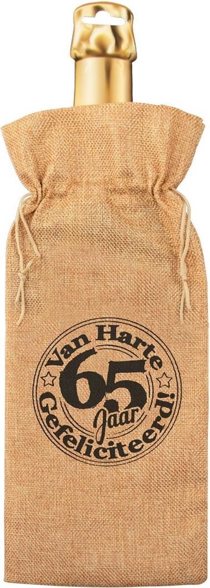 Cadeauverpakking - fles - 65 Jaar - Jute - 42 cm - Paper Dreams