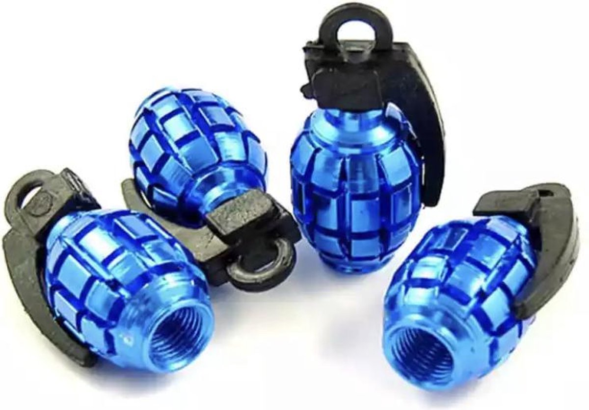 TT-product ventieldoppen Blue Grenades handgranaat 4 stuks blauw