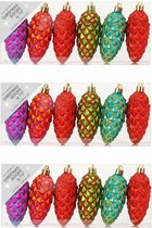 18x stuks kunststof kersthangers dennenappels gekleurd 9 cm kerstornamenten - Kunststof ornamenten kerstversiering