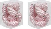 24x Dennenappel kersthangers/kerstballen roze (powder) van glas - 6 cm - mat/glans - Kerstboomversiering