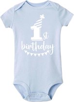 Cakesmash romper My First Birthday blauw met witte opdruk