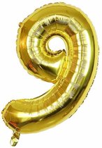 Cijfer Ballon nummer 9 - Helium Ballon - Grote verjaardag ballon - 32 INCH - Goud  - Met opblaasrietje!