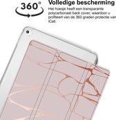 Hoes geschikt voor iPad Air 2022 / 2020 10.9 inch - Trifold Smart Book Case Cover Leer Hoesje Marmer Roze - Tempered Glass Screenprotector