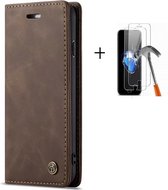 GSMNed - Leren telefoonhoesje bruin - hoogwaardig leren bookcase bruin - Luxe iPhone hoesje - magneetsluiting voor iPhone 12 Pro Max - bruin - 1x screenprotector iPhone 12 Pro Max