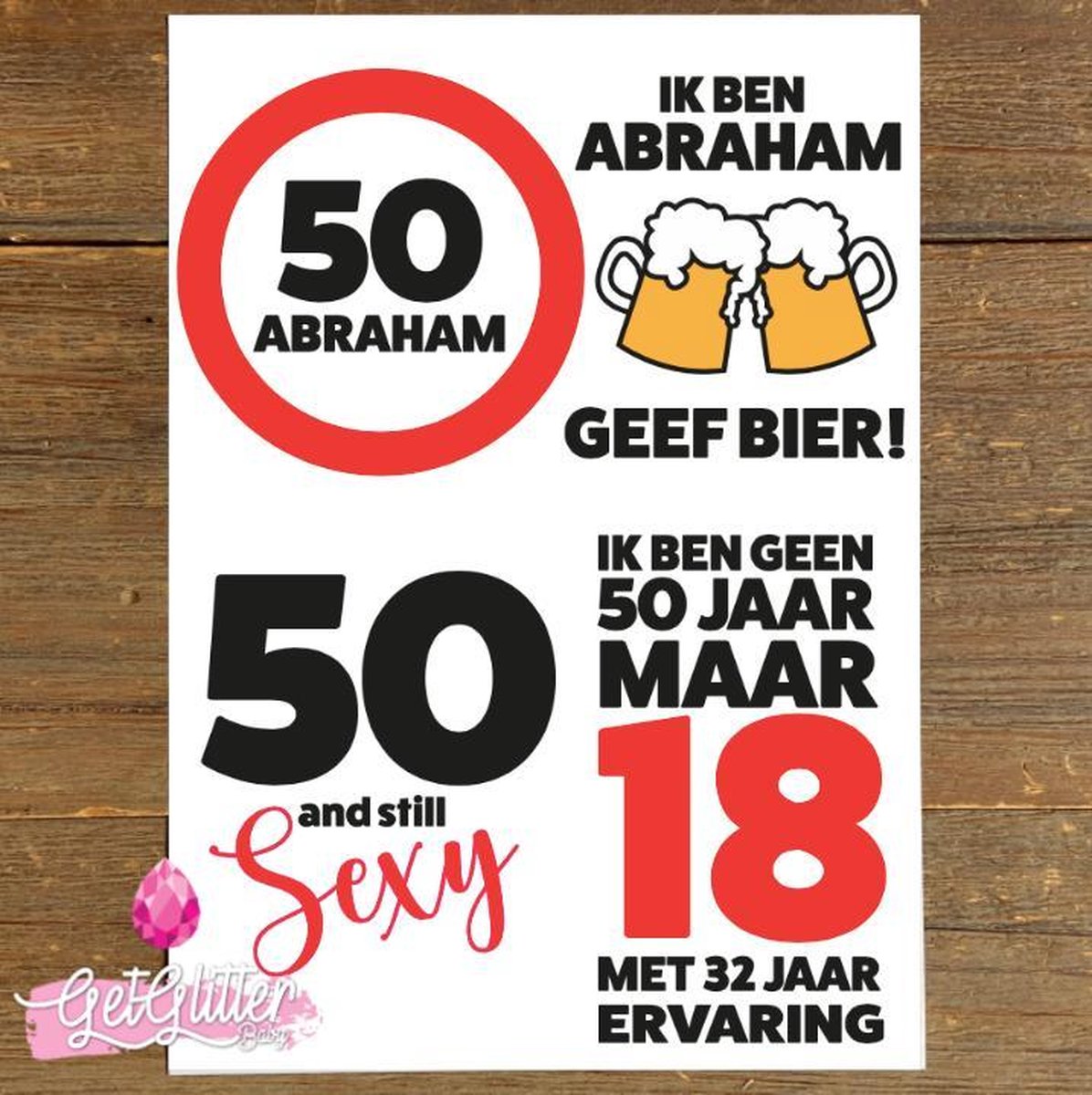 GetGlitterBaby® - Tijdelijke Tattoos / Tijdelijke Henna Festival Plak Tattoes / Nep Tatoeage voor Volwassenen / Fake Temporary Tattoo Sticker - Versiering 50 jaar Verjaardag - Abraham