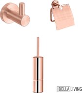 iBella Living - Toiletset - 3-Delige Toiletaccessoireset - Rose Gold - Toiletborstel - Toiletrolhouder - Handdoekhaakje