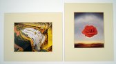 Perfecte set van 2 Posters in dubbel passe-partout - Salvador Dali - Rose Meditative  & The persistence of memory - Kunst  -2x 50 x 60 cm
