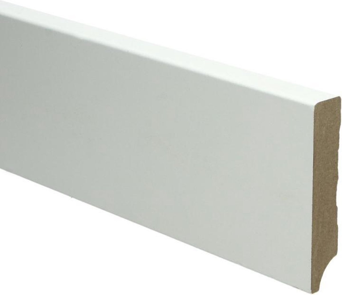 Hoge plinten - MDF - Moderne plint 90x18 mm - Wit - Voorgelakt - RAL 9010 - Per 5 stuks 2,4m
