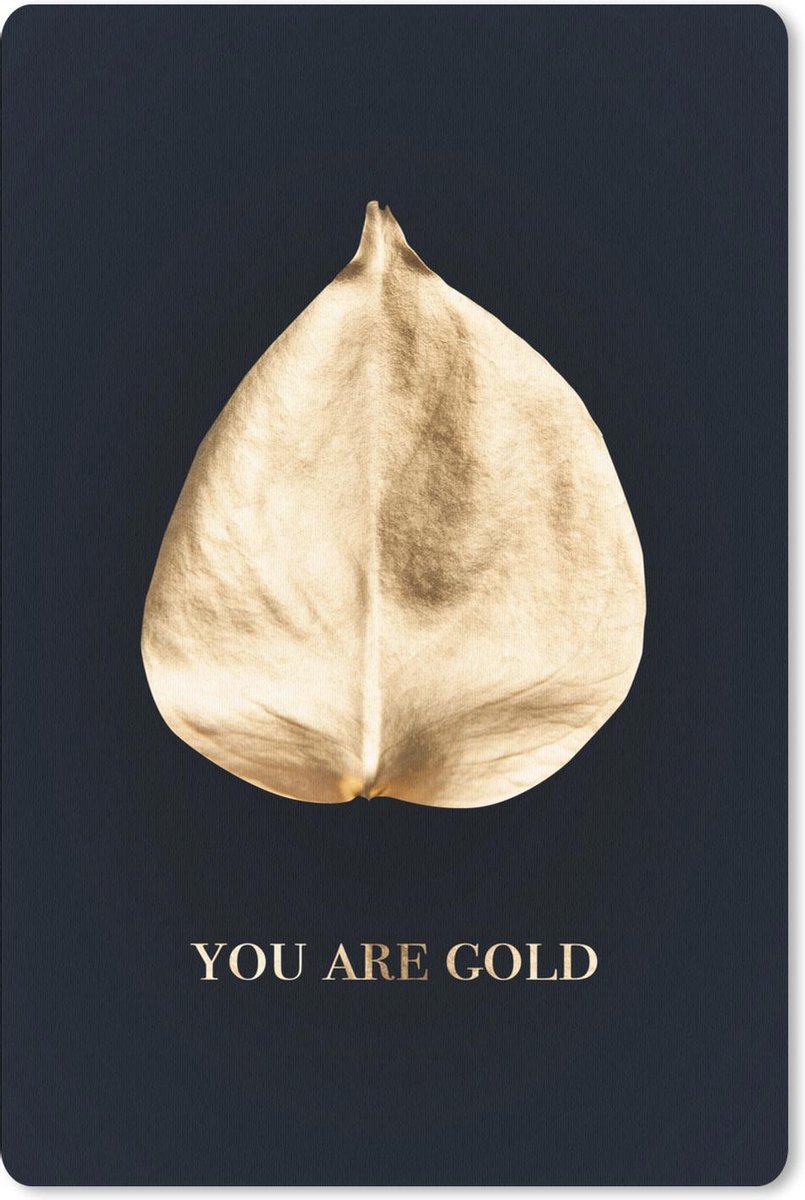 Muismat Golden leaves staand - Gouden blad met de quote - You are gold muismat rubber - 40x60 cm - Muismat met foto