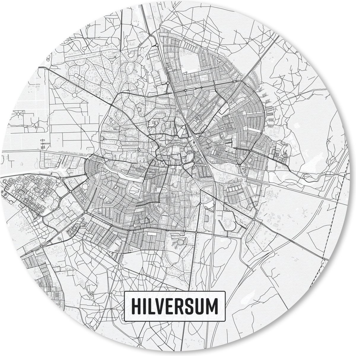 Muismat rond 30x30 cm - Mousepad Stadskaart Hilversum - Ronde muismatten