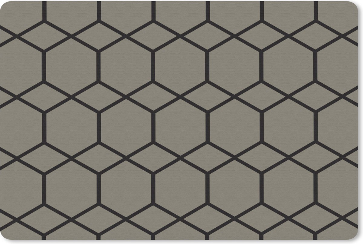 Muismat Luxe patroon - Luxe patroon van zwarte ruiten en zeshoeken tegen een bruine achtergrond muismat rubber - 60x40 cm - Muismat met foto