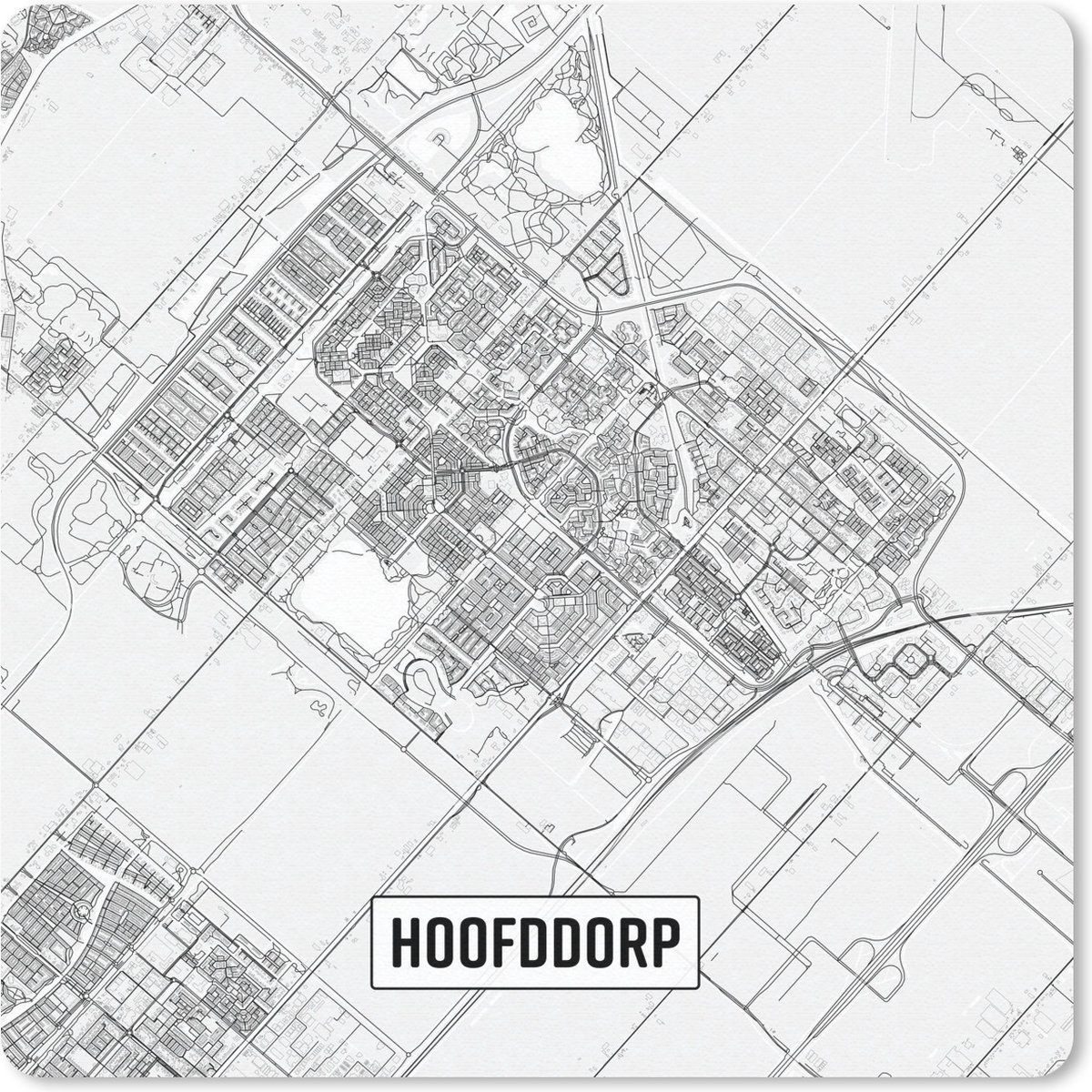 Muismat 20x20 cm - Mousepad Stadskaart Hoofddorp - Muismatten