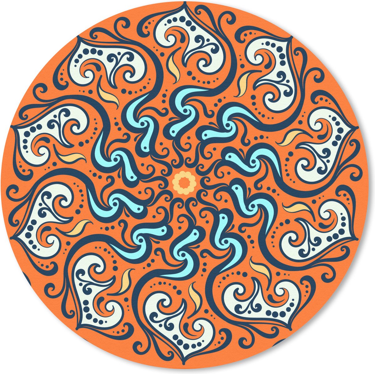 Muismat Vierkant patroon 1:1 - Vierkant patroon met een zwart met witte mandala op een oranje achtergrond Muismat rond - 30x30 cm - Muismat met foto