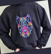 Abstract Wolf Unisex Black Hoodie - Bedrukte Hoodie Size XSmall - All Sizes -Trippin Balls