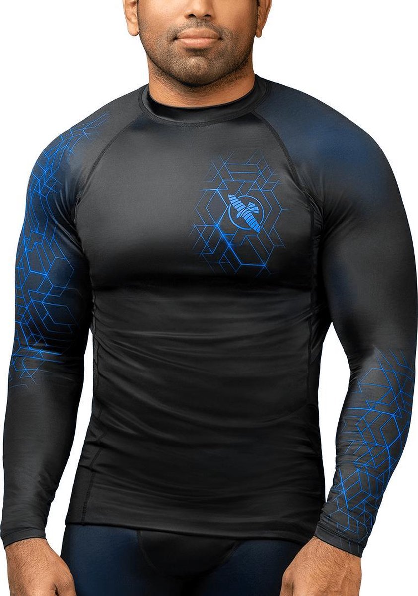 Hayabusa Geo Long Sleeve Rashguard - Zwart, Blauw — afbeelding 7