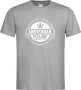 Grijs T shirt met wit  " Amsterdam / The Happy City " print size XXXL