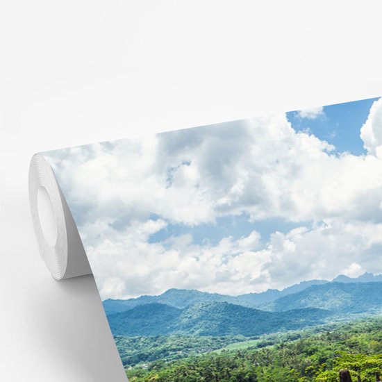 Papier peint vinyle - Nuages blancs sur le temple de Borobudur largeur 390 cm x hauteur 260 cm - Tirage photo sur papier peint (disponible en 7 tailles)