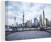 Canvas Schilderij Het Aziatische Shanghai gezien vanaf de Bund in China - 60x40 cm - Wanddecoratie