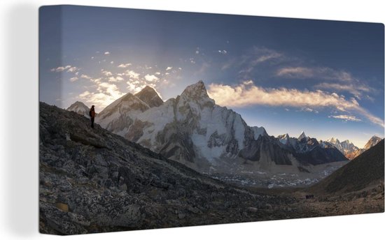 Panoramisch uitzicht over Mount Everest in Nepal Canvas 160x80 cm - Foto print op Canvas schilderij (Wanddecoratie woonkamer / slaapkamer)