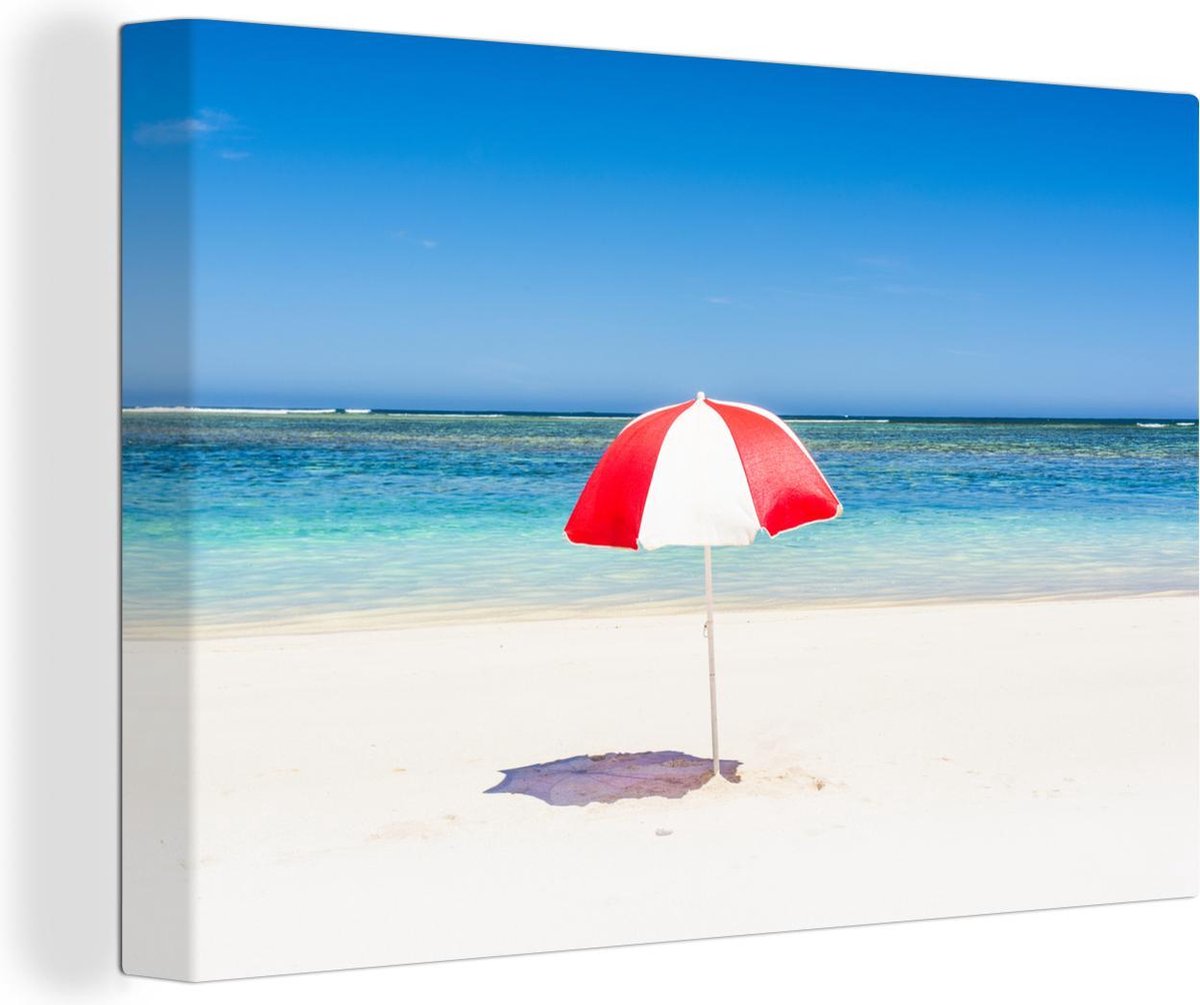 Canvas Schilderij Parasol op het witte strand van de Kust van Ningaloo - 120x80 cm - Wandd