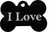 Aluminium Naamplaatje Zwart Hondenbot 4x3 cm Love