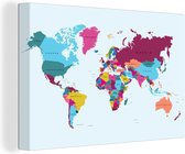 Canvas Wereldkaart - 120x80 - Wanddecoratie Wereldkaart - Trendy - Kleurrijk