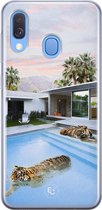 Samsung Galaxy A40 siliconen hoesje - Tijger zwembad - Soft Case Telefoonhoesje - Multi - Print