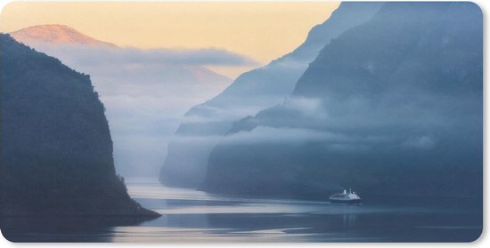 Muismat Fjorden - Fjorden in Noorwegen zonsopkomst muismat rubber - 80x40 cm - Muismat met foto